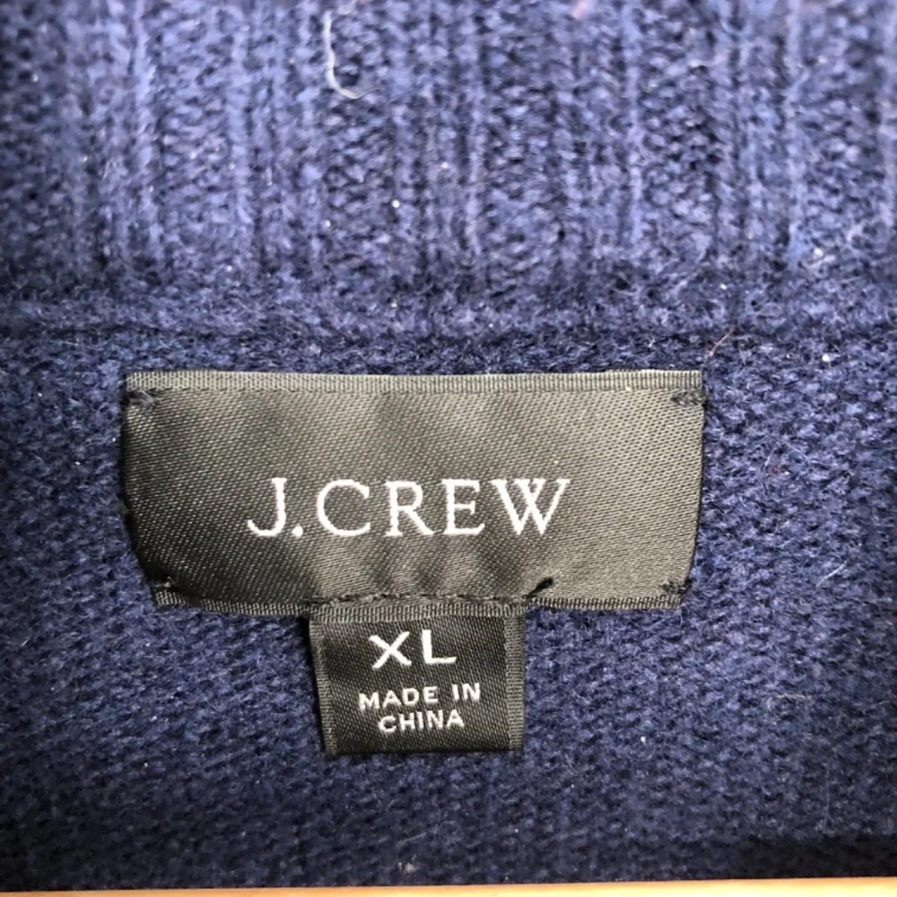 J Crew Mens Sweater Size XL Navy Blue Merino Wool Half Zip Rib Cuff Hem Pullover